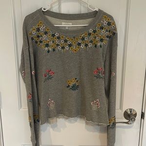 Lucky Brand Gray Floral Embroidered Sweatshirt